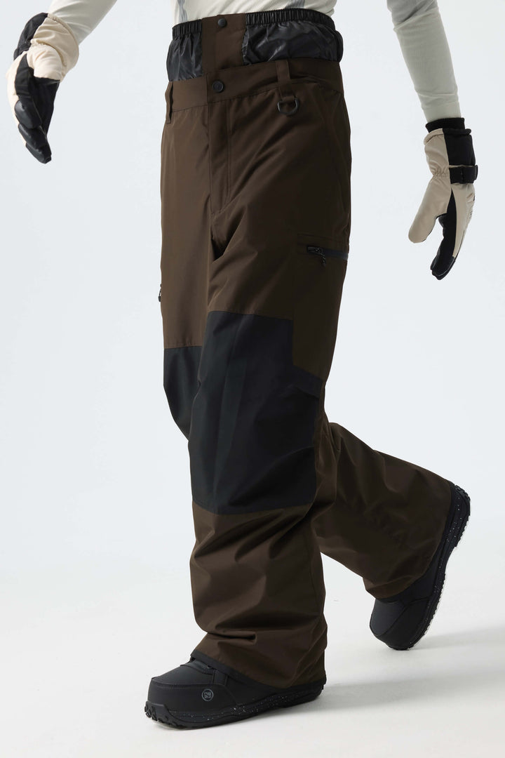 Men's Color-Block Dark Brown Structured Waterproof Snow Pants