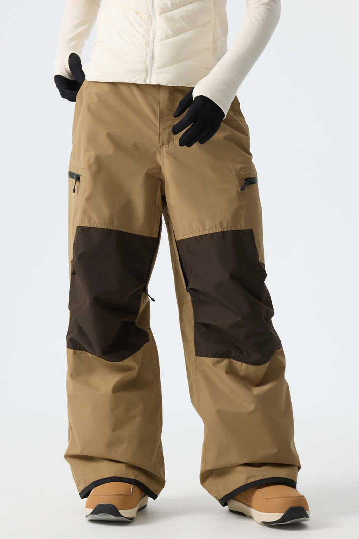 Women's Color-Block Khaki Structured Waterproof Snow Pants