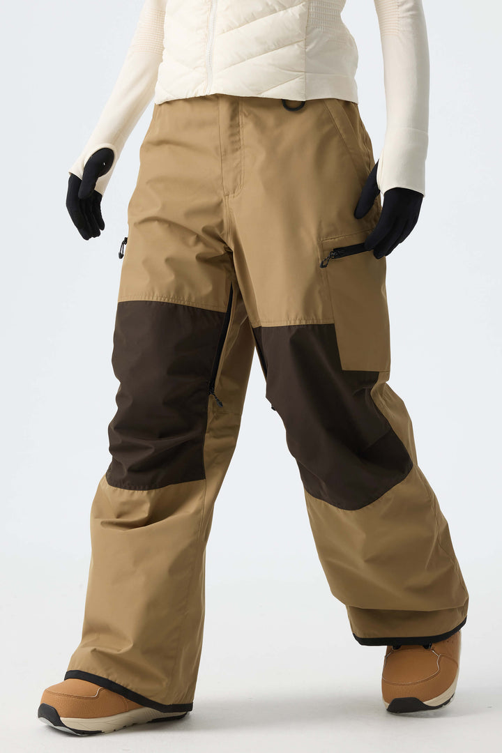 Women's Color-Block Khaki Structured Waterproof Snow Pants