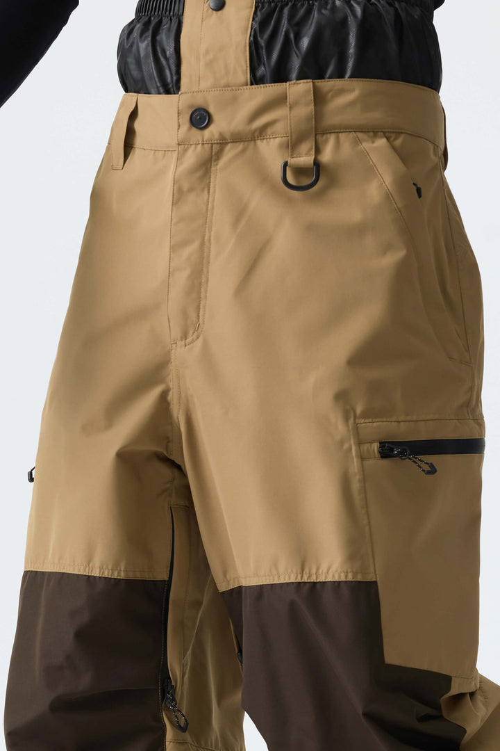 Men's Color-Block Khaki Structured Waterproof Snow Pants