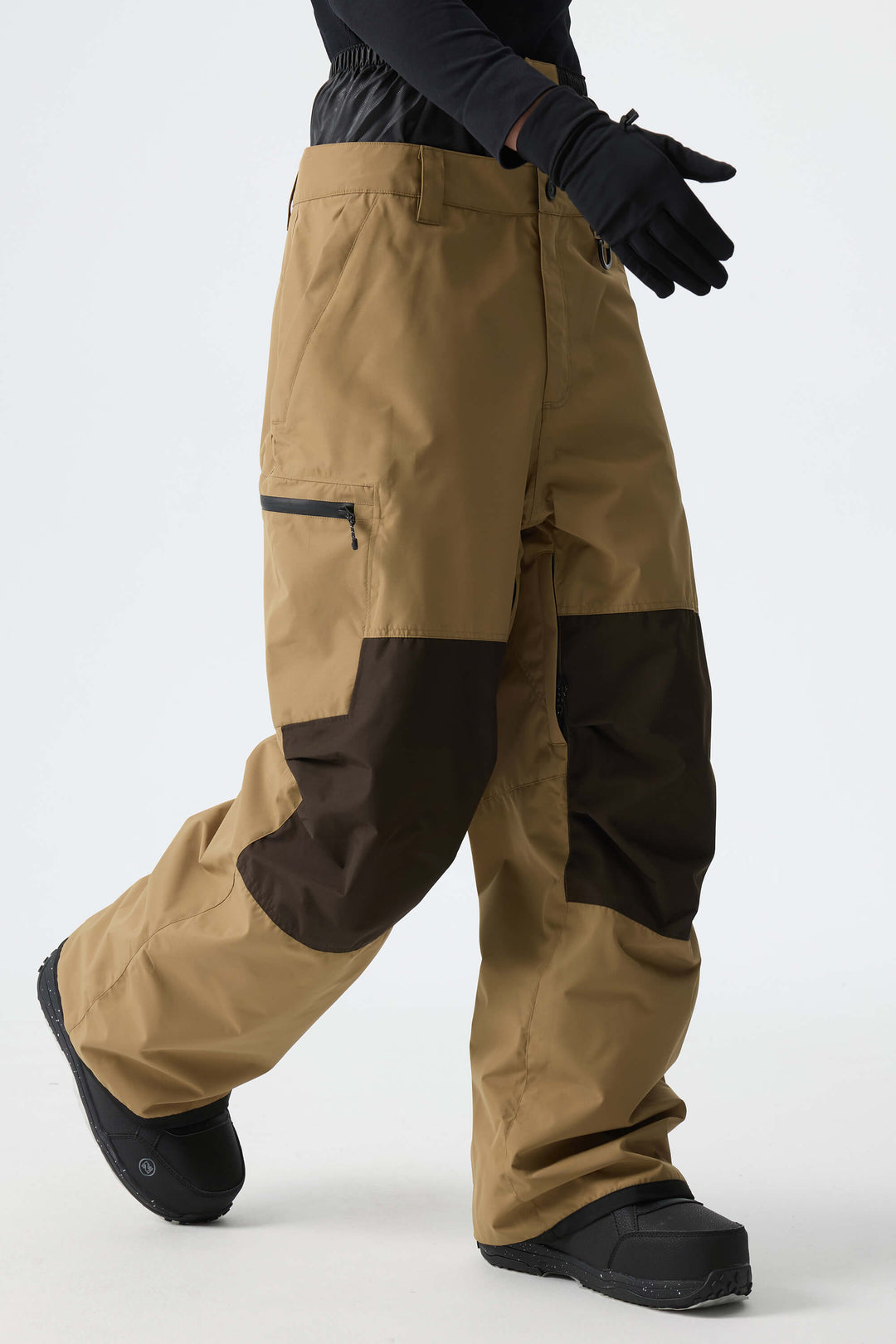 Men's Color-Block Khaki Structured Waterproof Snow Pants