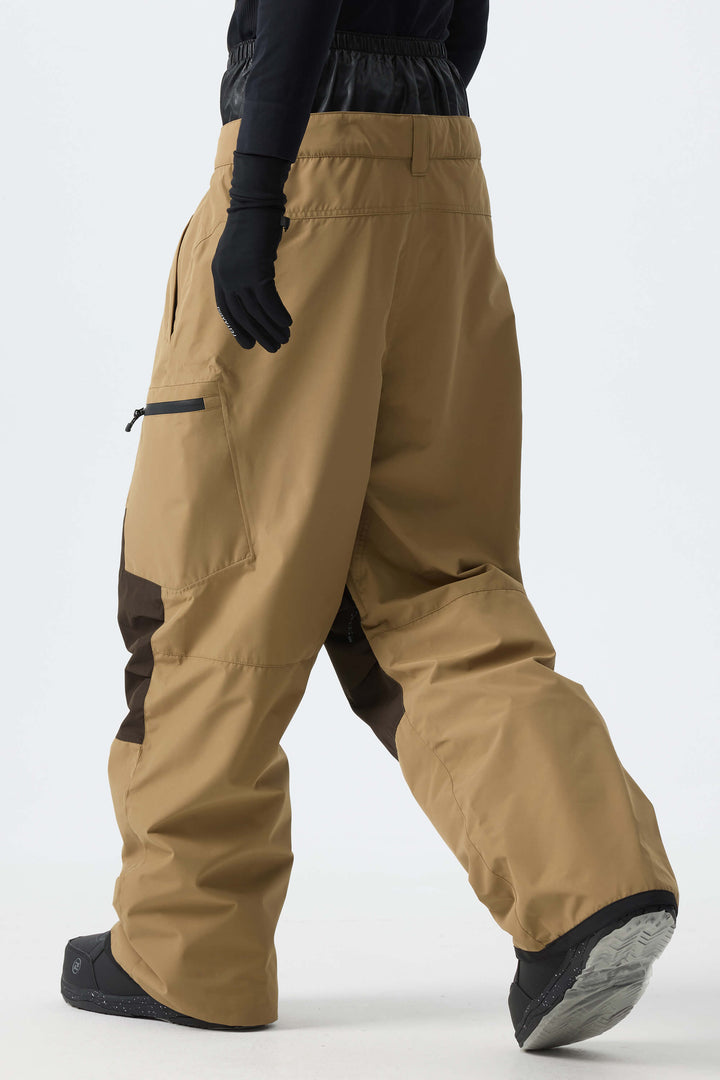 Men's Color-Block Khaki Structured Waterproof Snow Pants