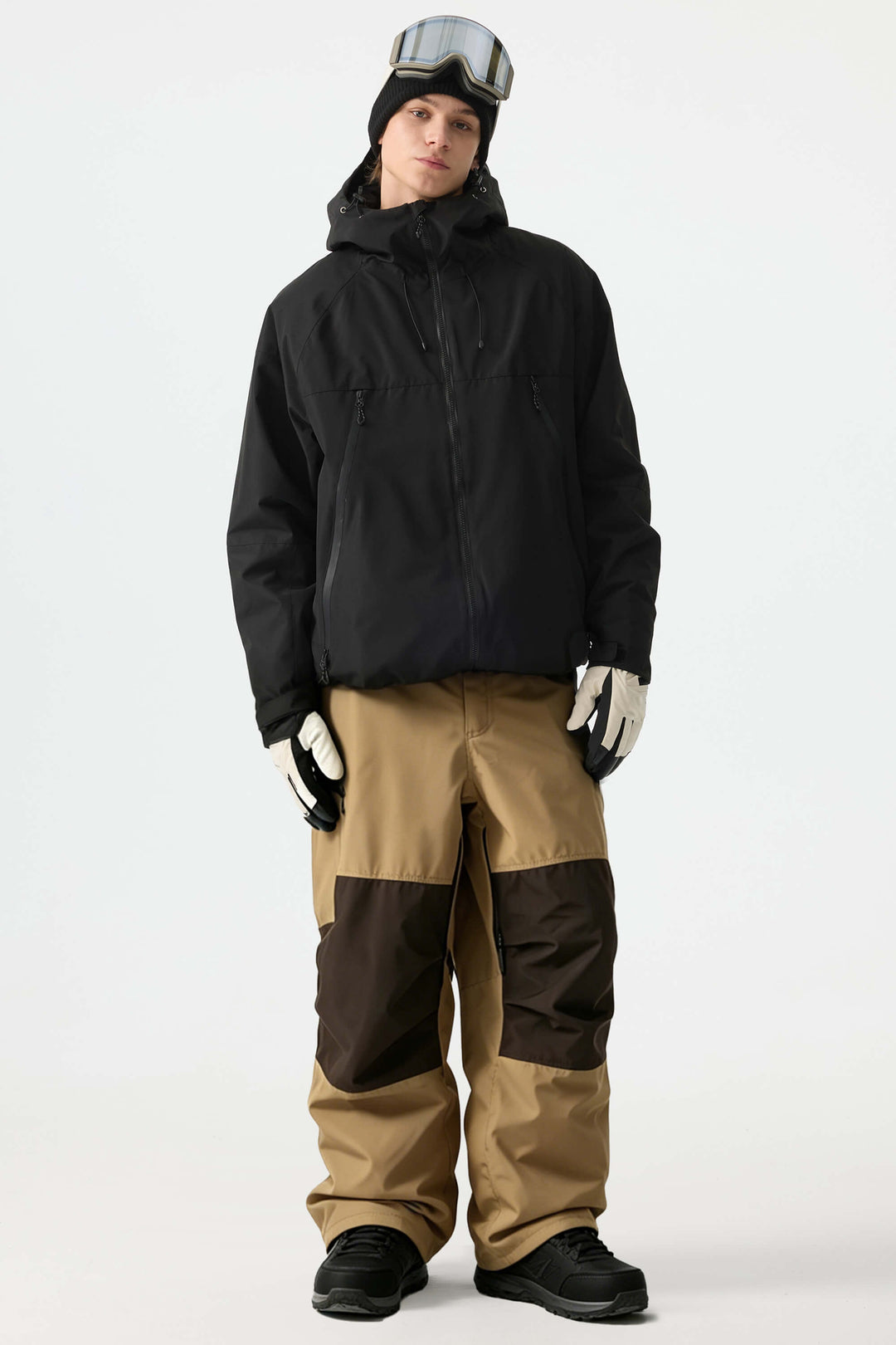 Men's Color-Block Khaki Structured Waterproof Snow Pants