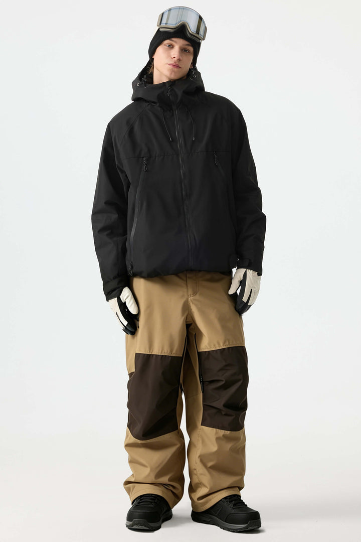Men's Color-Block Khaki Structured Waterproof Snow Pants