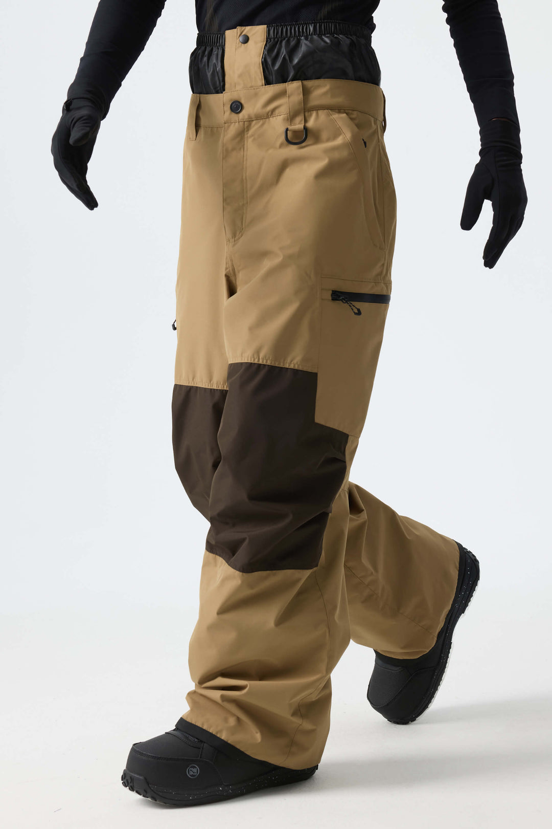 Men's Color-Block Khaki Structured Waterproof Snow Pants