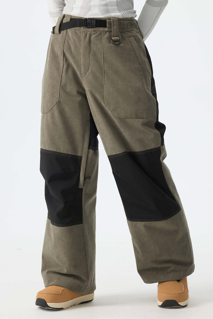 Calça de neve feminina preta de veludo cotelê