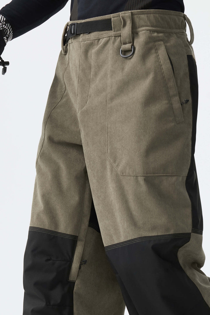 Men's Color-Block Dark Olive & Black Corduroy Snow Pants