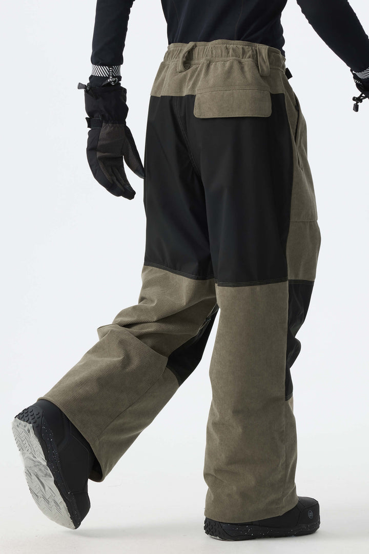 Men's Color-Block Dark Olive & Black Corduroy Snow Pants