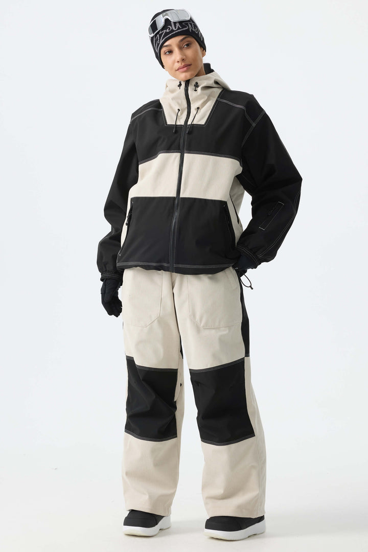 Calça de neve feminina preta de veludo cotelê