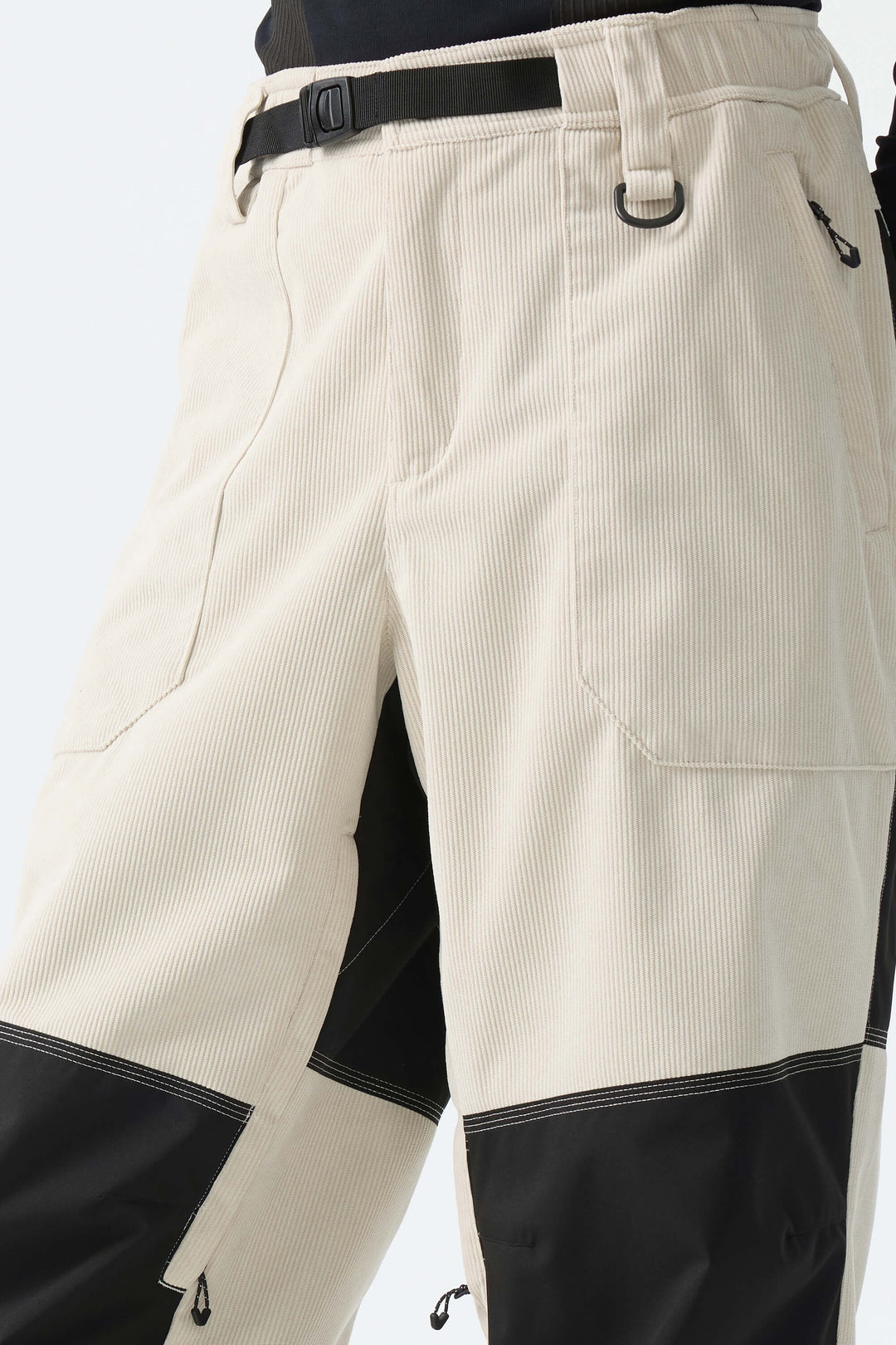 Men's Color-Block Off White & Black Corduroy Snow Pants