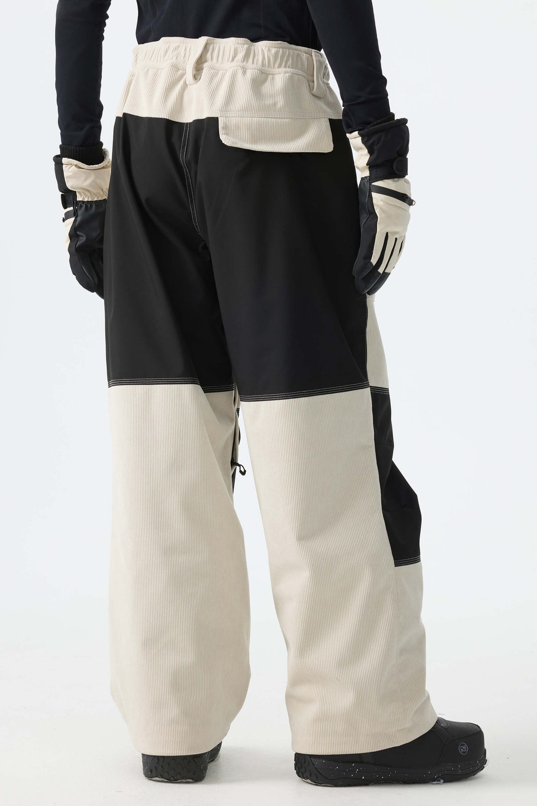 Men's Color-Block Off White & Black Corduroy Snow Pants