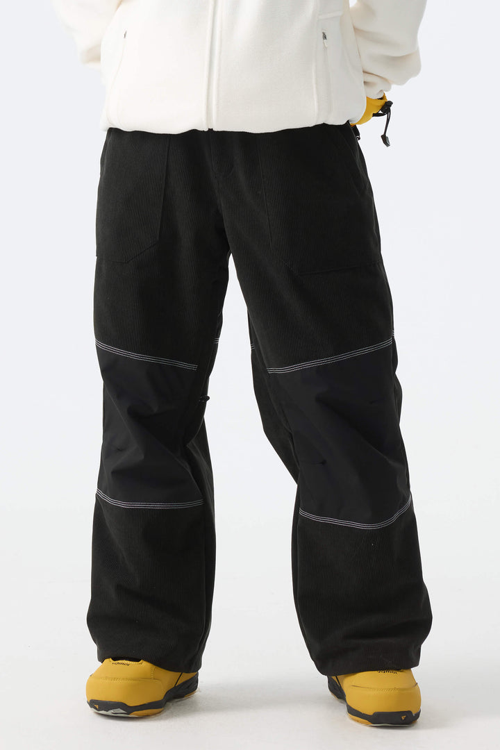 Calça de neve feminina preta de veludo cotelê