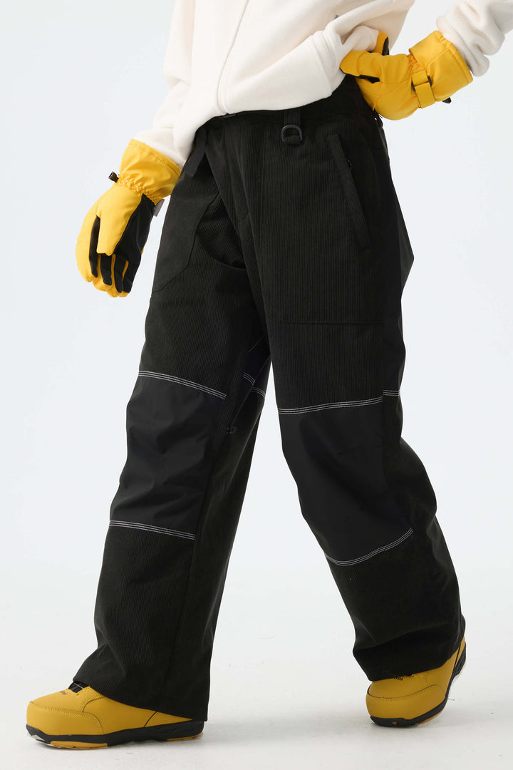Calça de neve feminina preta de veludo cotelê