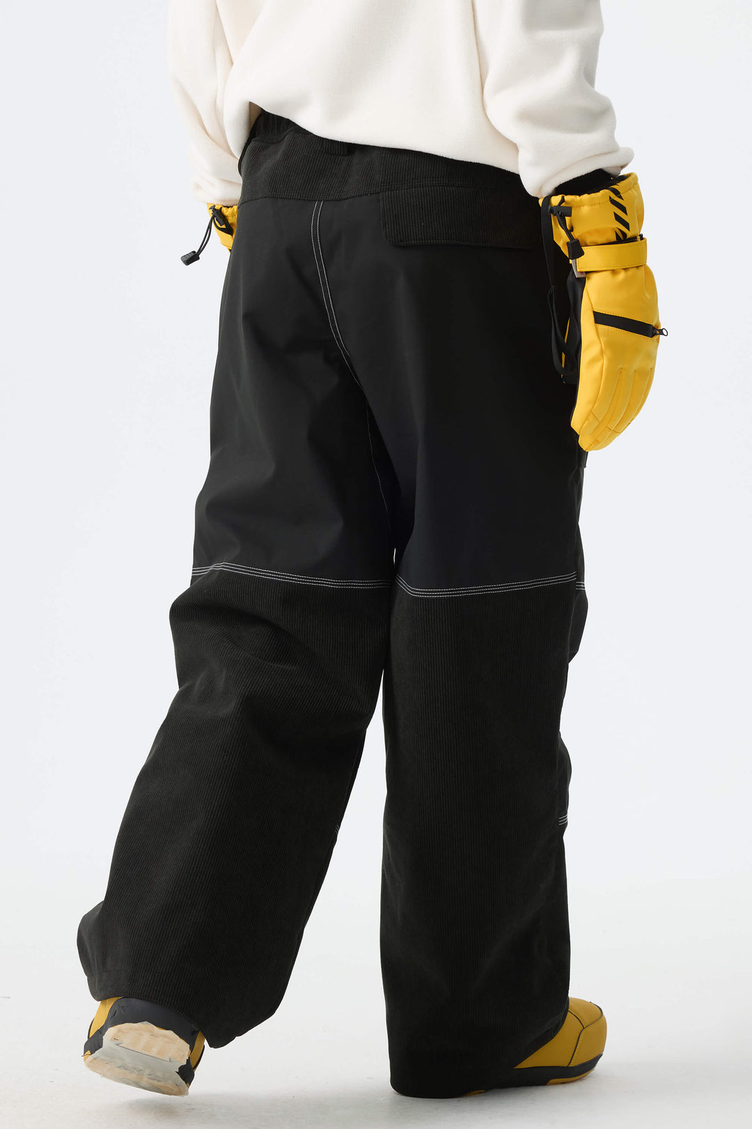 Calça de neve feminina preta de veludo cotelê