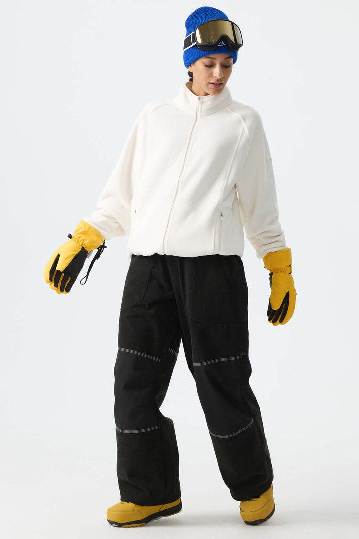 Calça de neve feminina preta de veludo cotelê