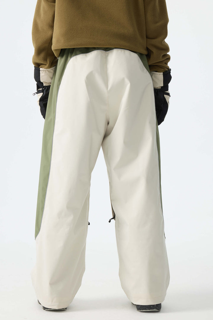 Women's Color Block Off White & Sage Baggy Reflective Piping Snow Pants