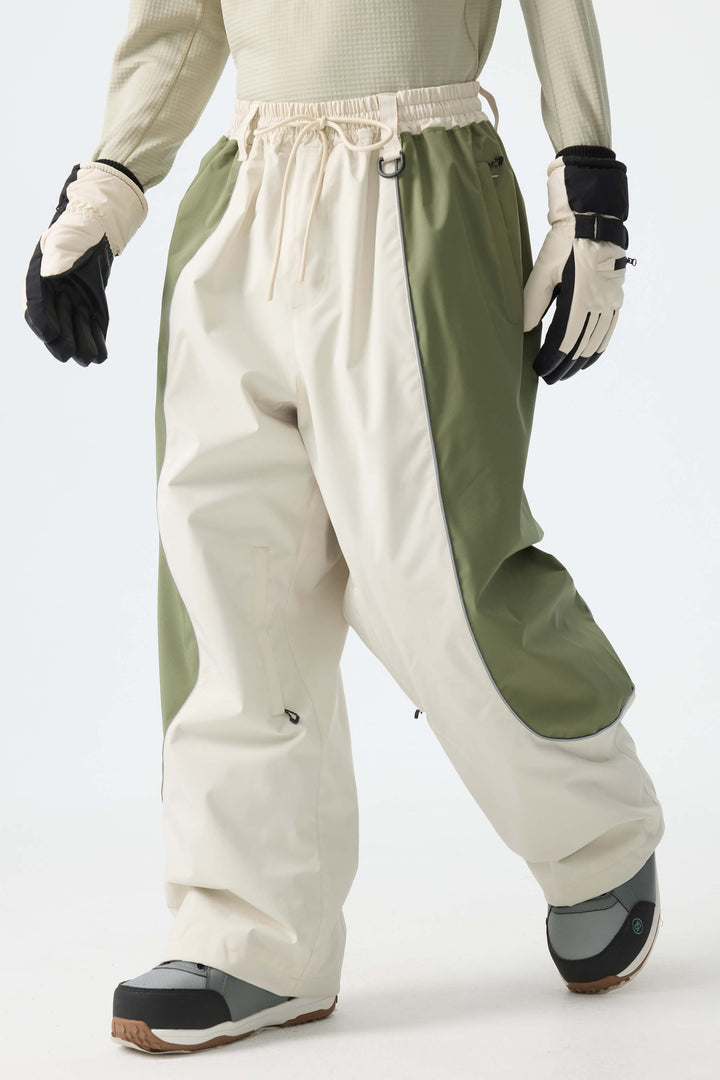 Men's Black Baggy Reflective Piping Snow Pants
