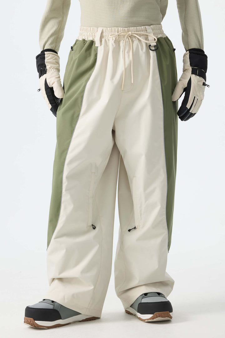 Men's Black Baggy Reflective Piping Snow Pants