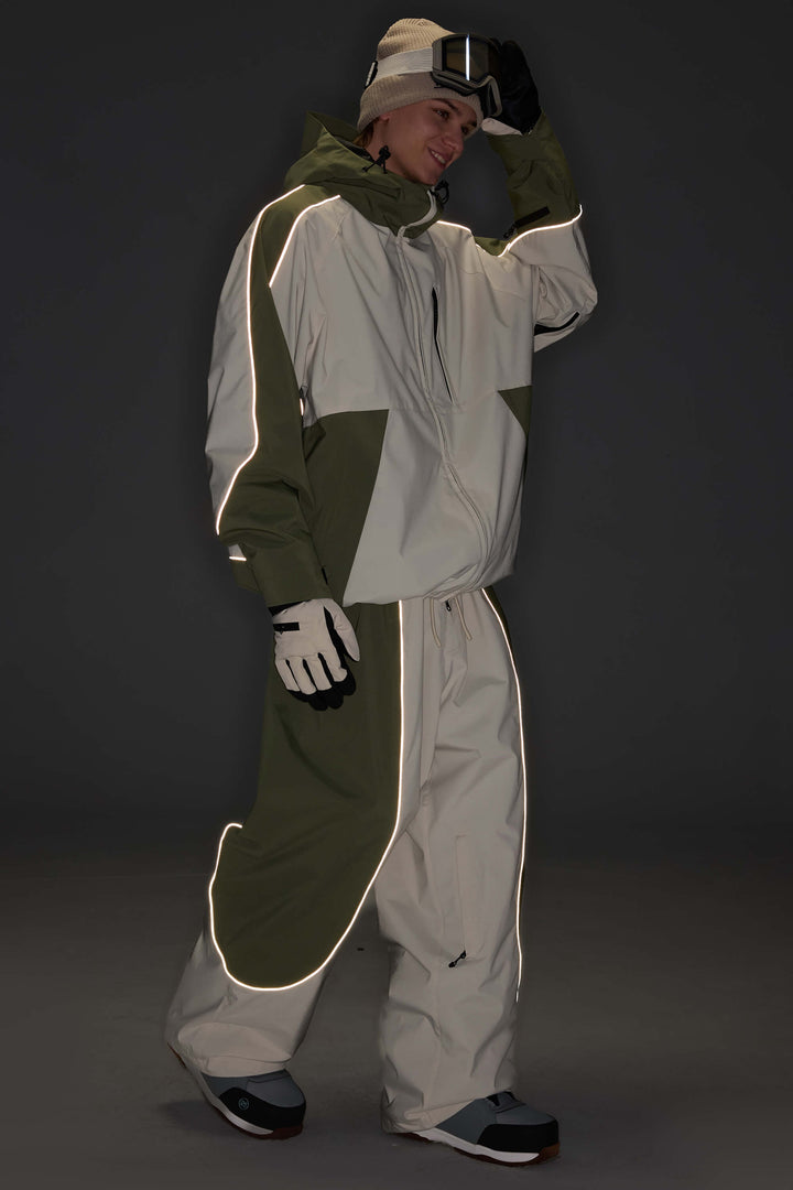 Men's Black Baggy Reflective Piping Snow Pants