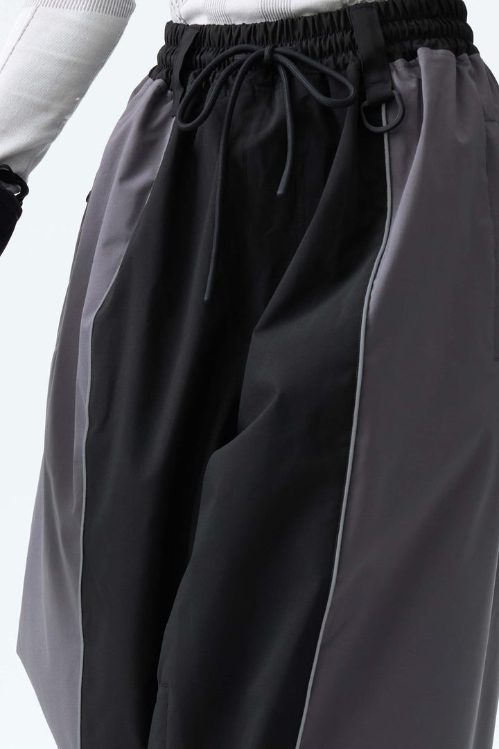 Women's Color Block Black & Gray Baggy Reflective Piping Snow Pants