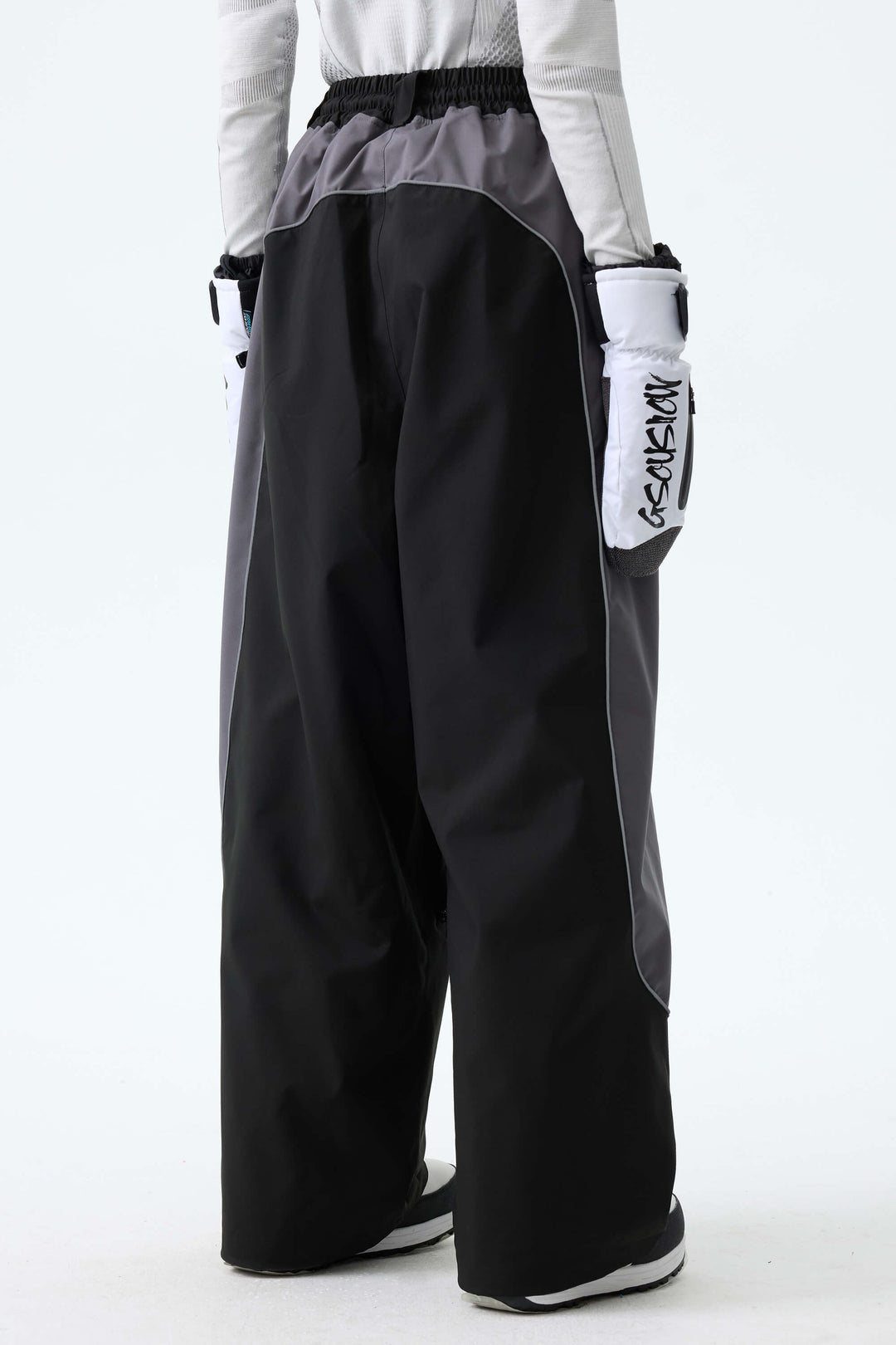Women's Color Block Black & Gray Baggy Reflective Piping Snow Pants