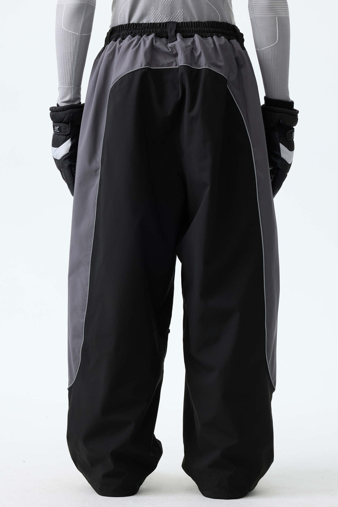 Men's Color Block Black & Gray Baggy Reflective Piping Snow Pants