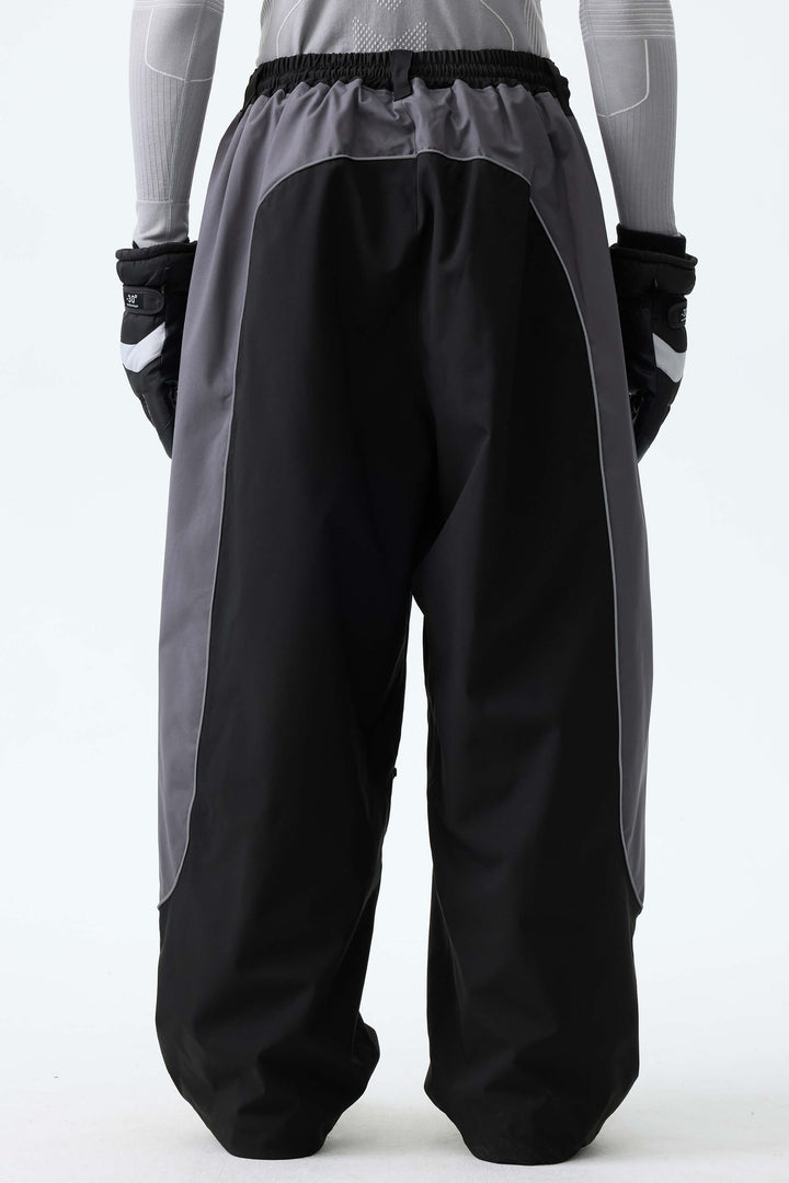 Men's Color Block Black & Gray Baggy Reflective Piping Snow Pants