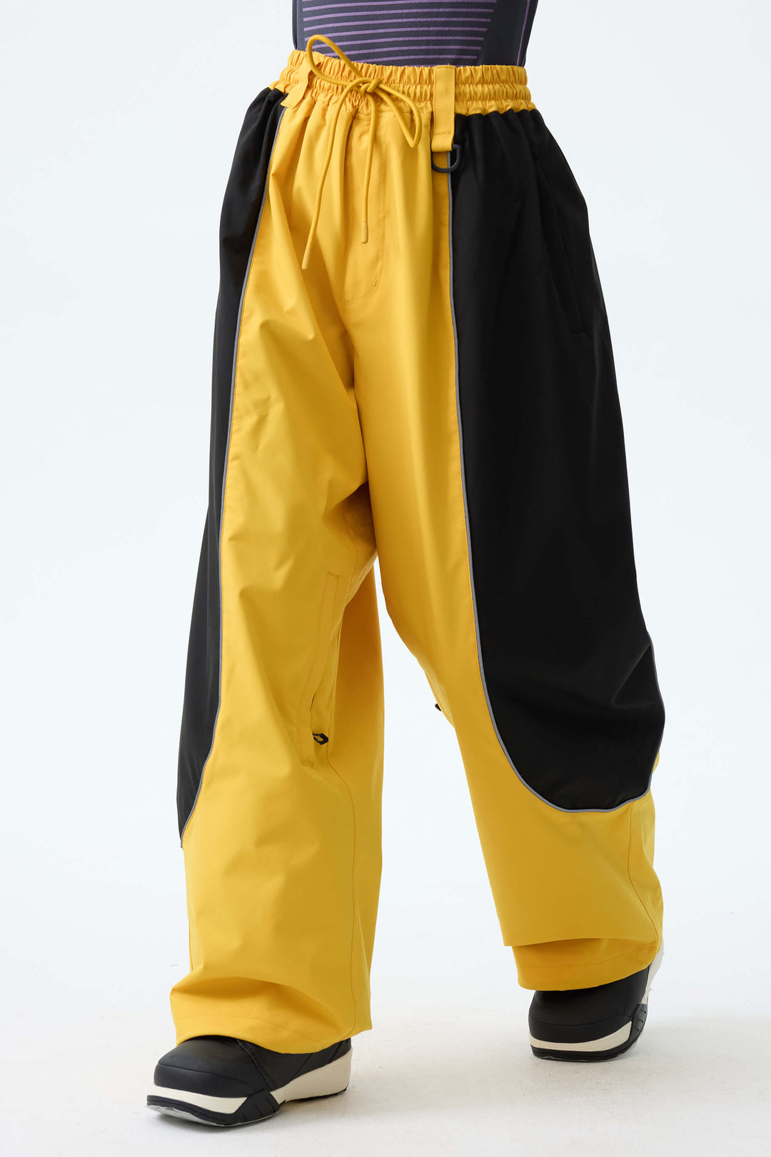 Women's Color Block Black & Gray Baggy Reflective Piping Snow Pants
