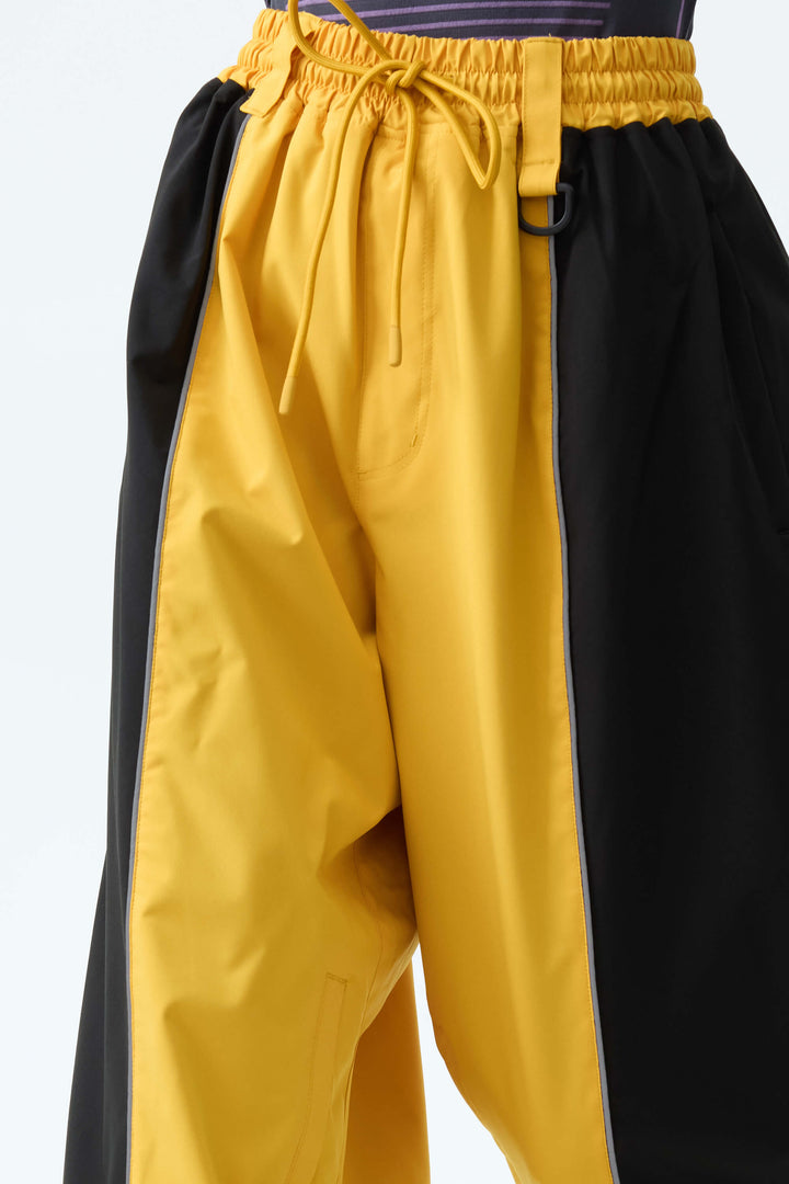 Women's Color Block Yellow & Black Baggy Reflective Piping Snow Pants