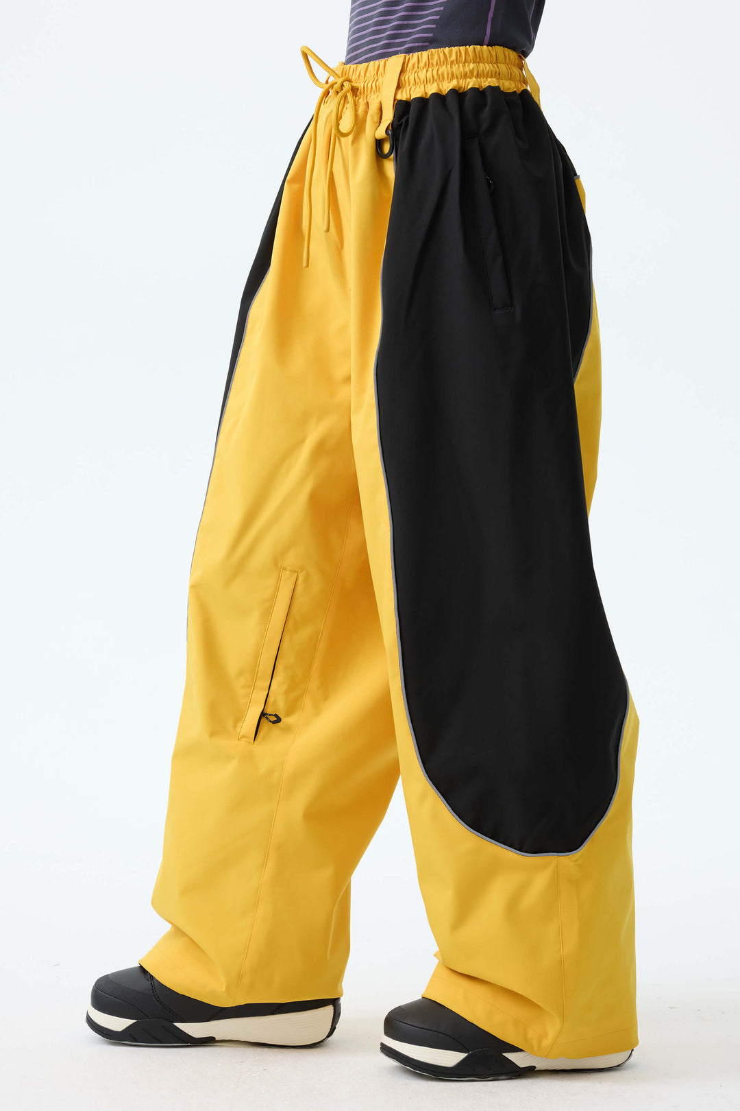 Women's Color Block Black & Gray Baggy Reflective Piping Snow Pants