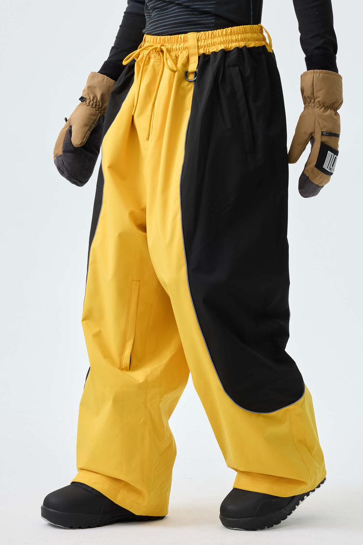 Men's Color Block Black & Gray Baggy Reflective Piping Snow Pants