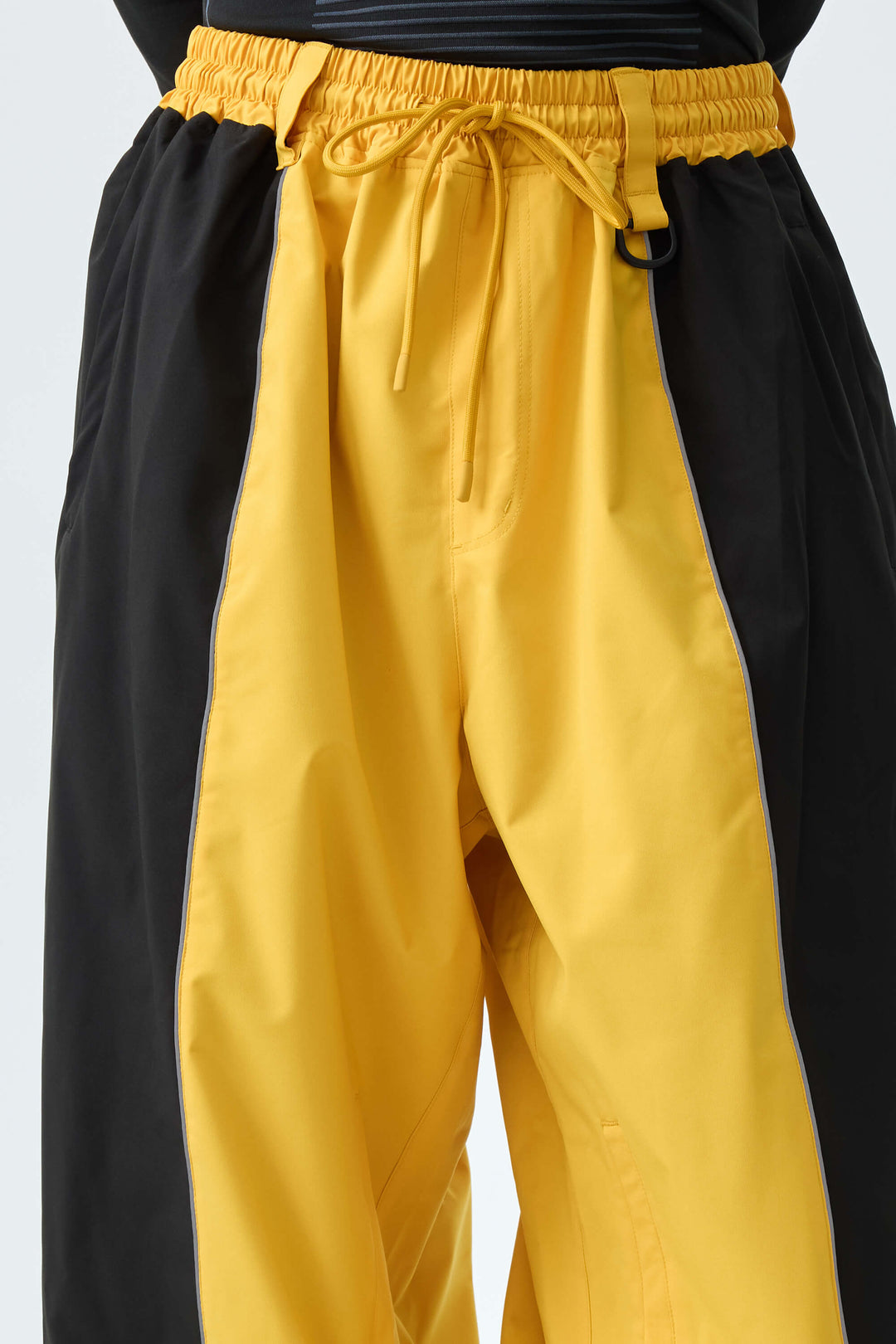 Men's Color Block Yellow & Black Baggy Reflective Piping Snow Pants