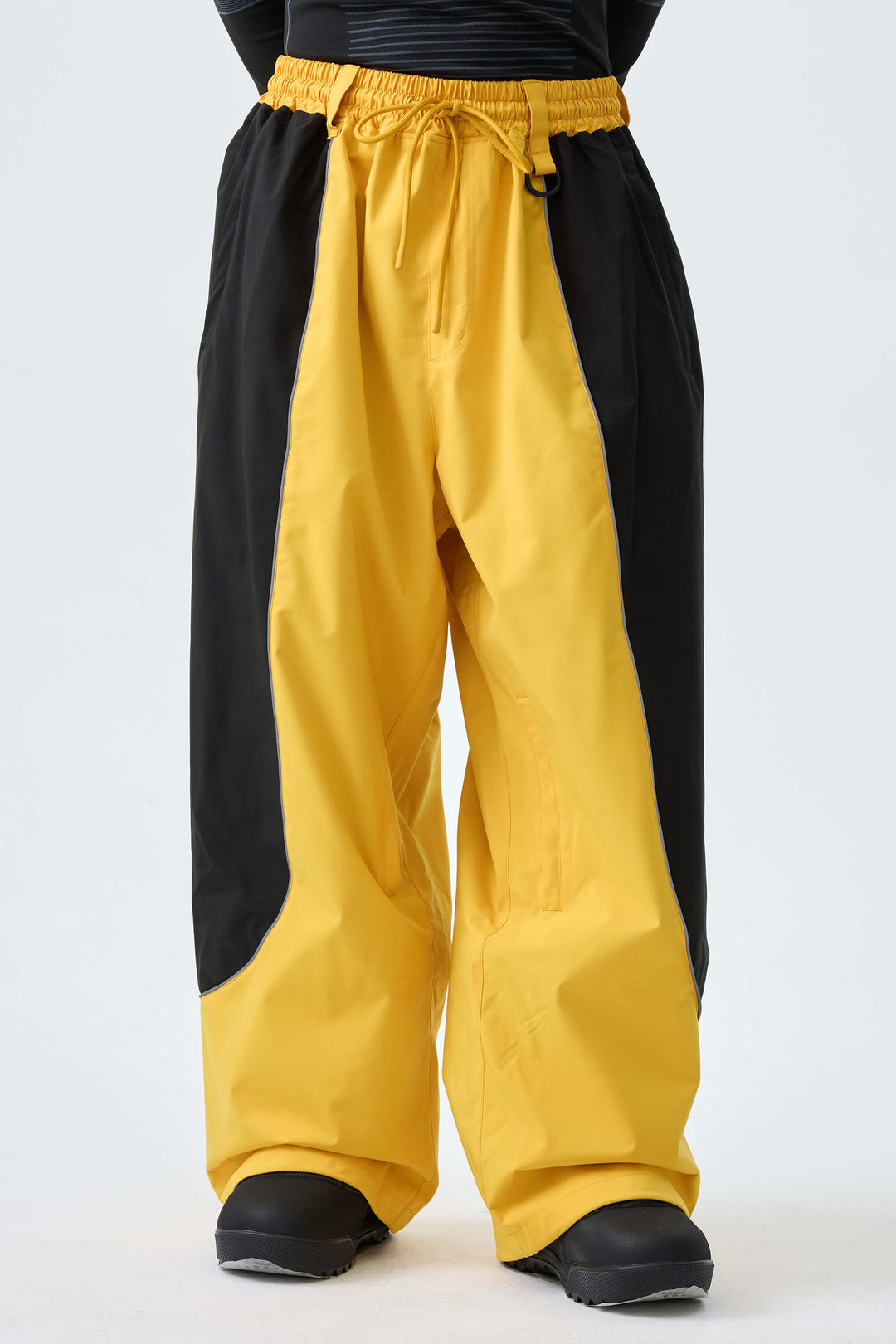 Men's Color Block Yellow & Black Baggy Reflective Piping Snow Pants