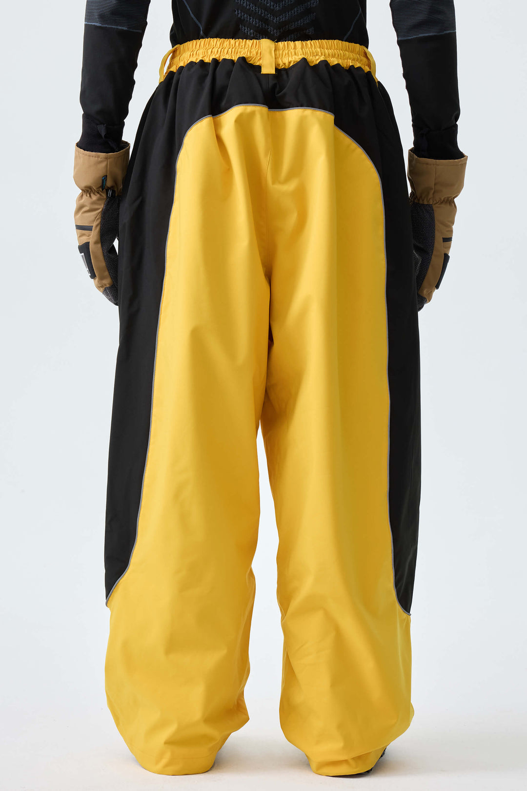 Men's Color Block Yellow & Black Baggy Reflective Piping Snow Pants