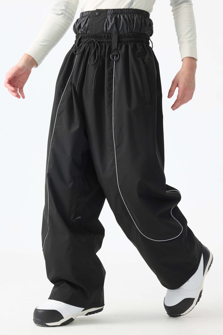 Men's Black Baggy Reflective Piping Snow Pants