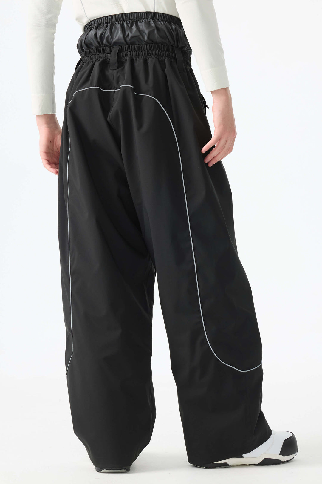 Men's Black Baggy Reflective Piping Snow Pants