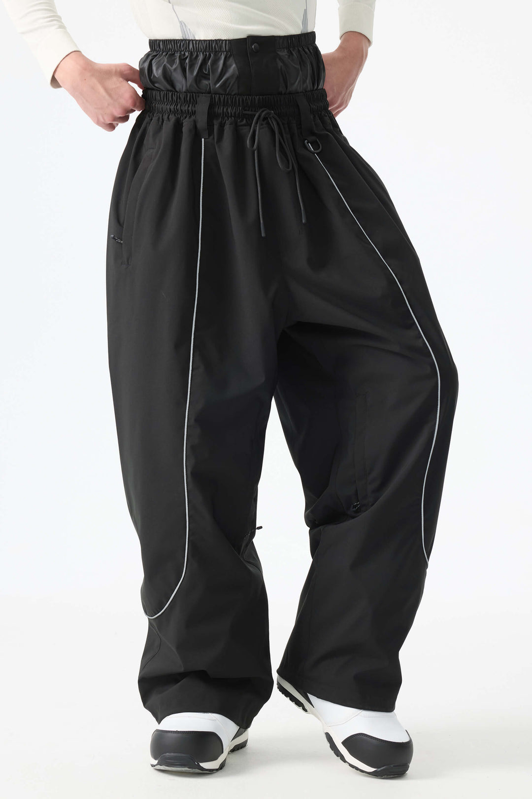 Men's Black Baggy Reflective Piping Snow Pants