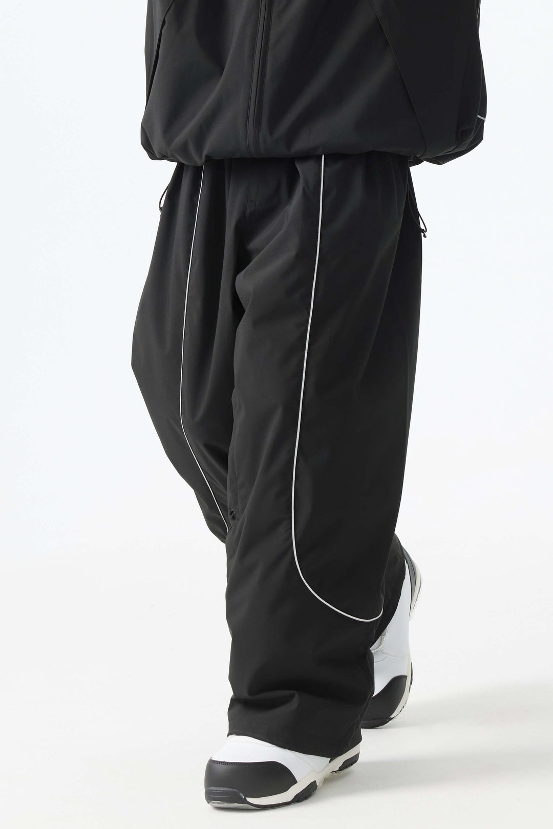 Men's Black Baggy Reflective Piping Snow Pants