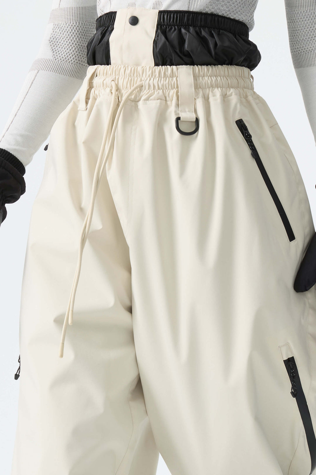 Calça de neve feminina Off White, estilo folgada, com cordão.
