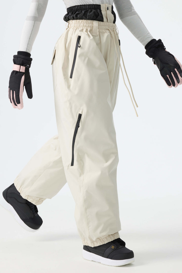 Calça de neve feminina Off White, estilo folgada, com cordão.