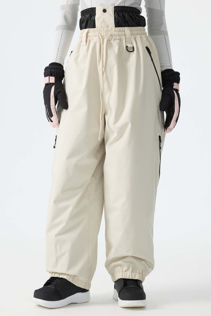 Calça de neve feminina Off White, estilo folgada, com cordão.