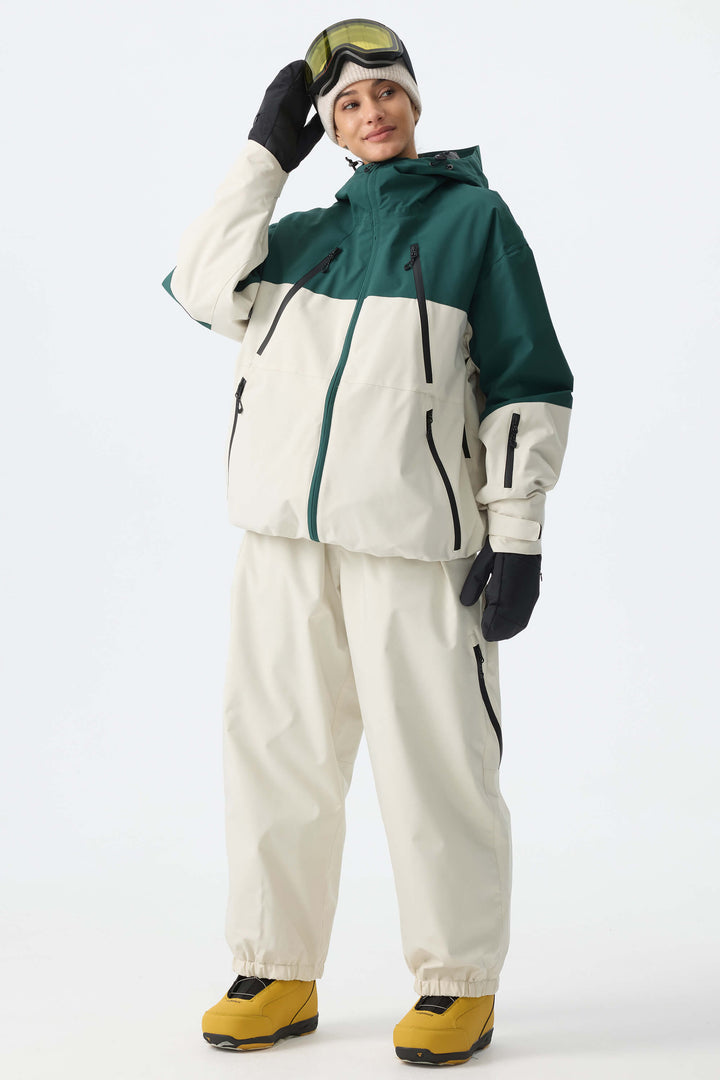Calça de neve feminina Off White, estilo folgada, com cordão.