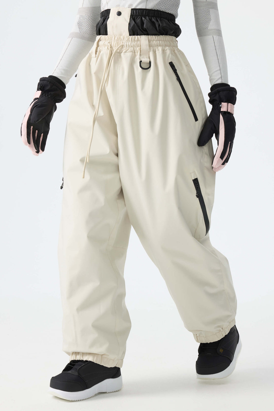Calça de neve feminina Off White, estilo folgada, com cordão.