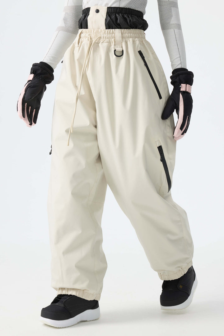 Calça de neve feminina Off White, estilo folgada, com cordão.