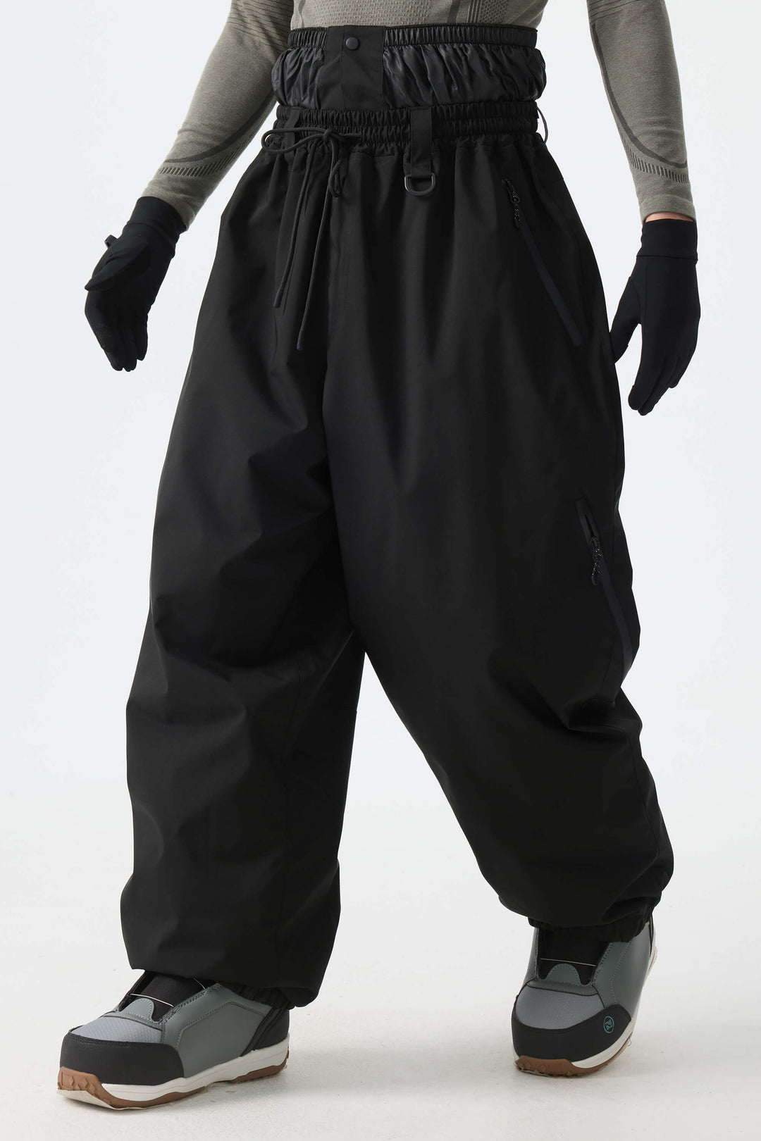 Men’s Black Baggy Drawstring Snow Pants