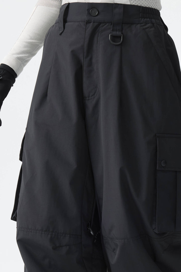Calça de neve feminina preta estilo cargo folgada
