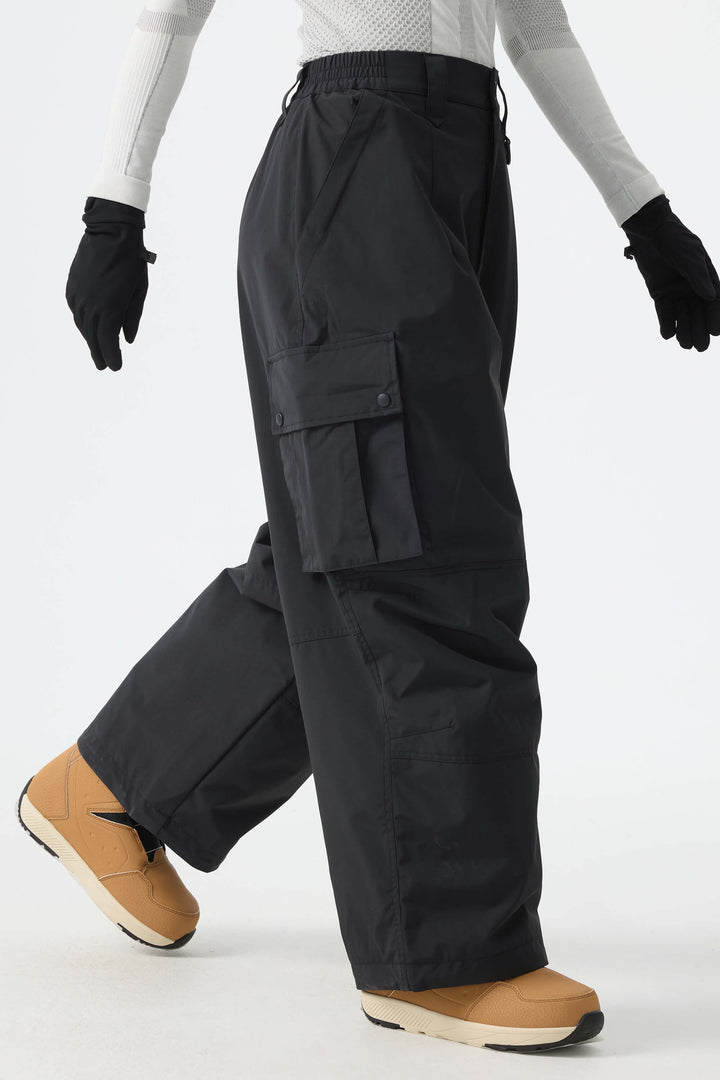 Calça de neve feminina preta estilo cargo folgada