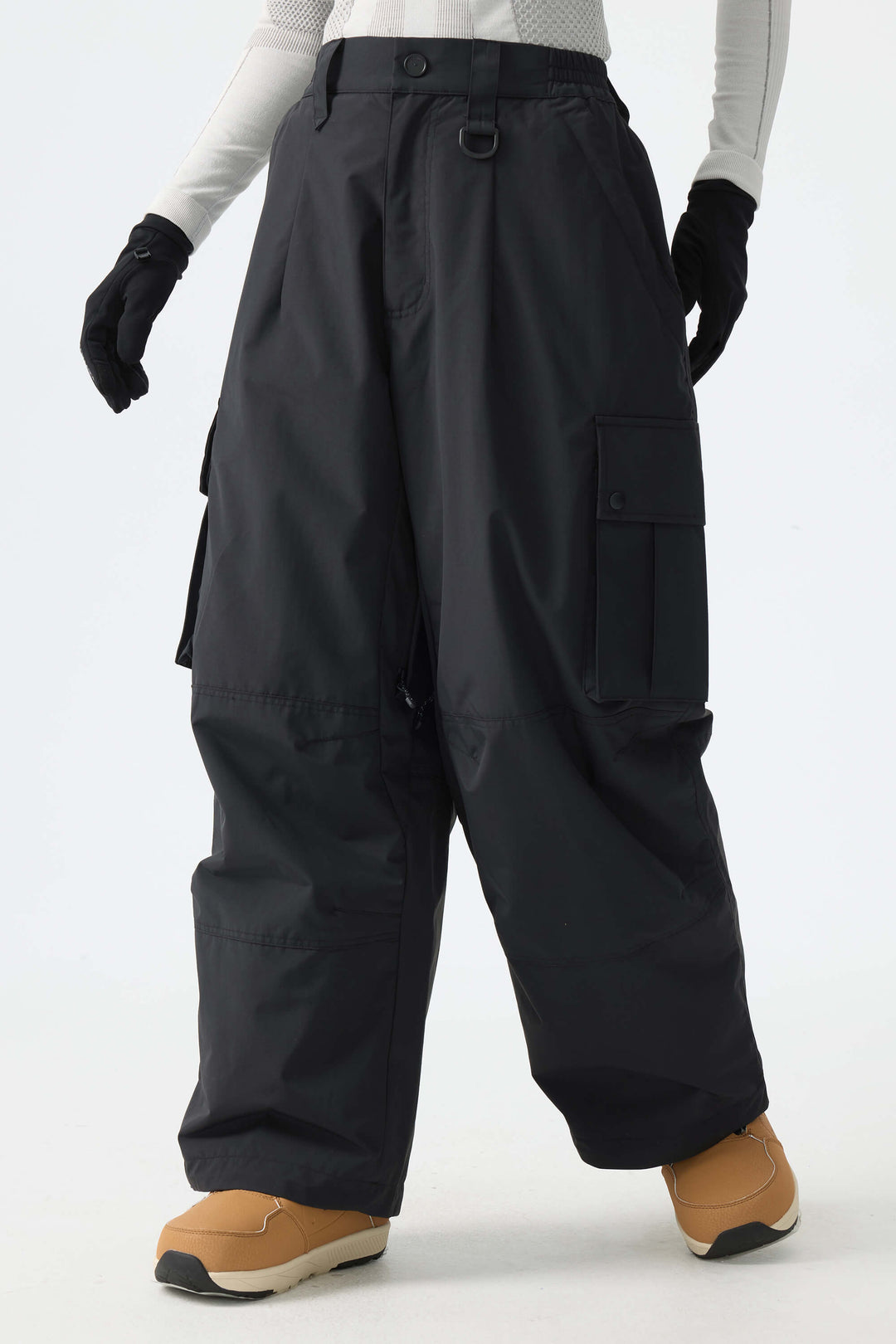 Calça de neve feminina preta estilo cargo folgada