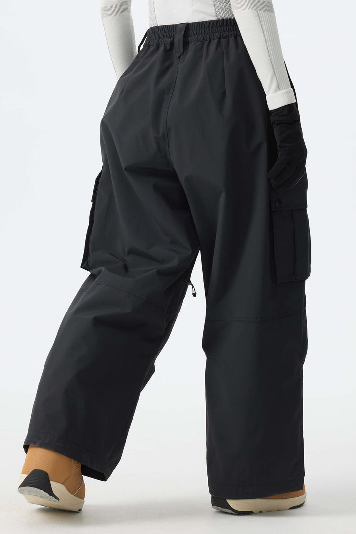 Calça de neve feminina preta estilo cargo folgada