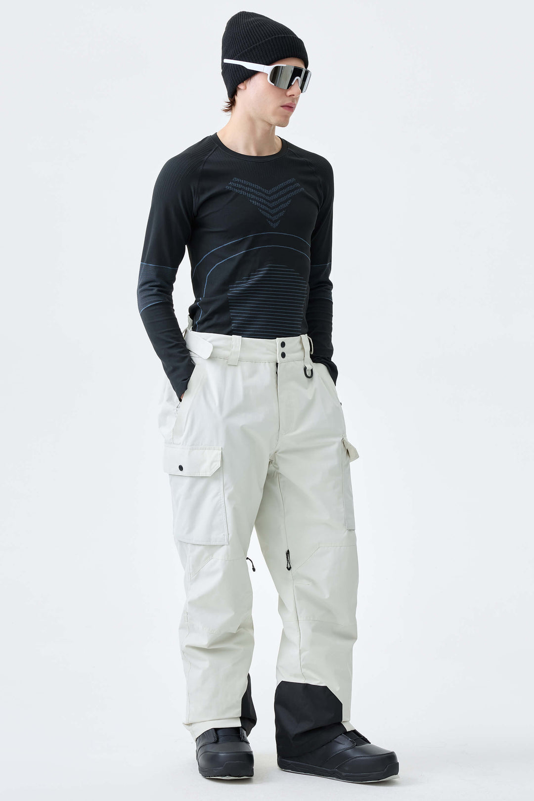 Men's Off White High-Back Cargo Snow Pants